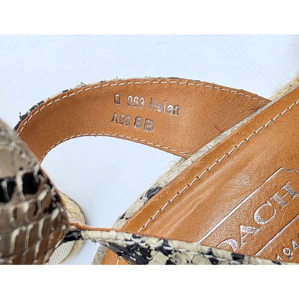 Resort Chic Coach Helen Wedge Sandals Women 8B Snakeskin Espadrille - Picture 6 of 12
